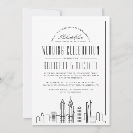 フィラデルフィ結婚アの |デコモダンシティスカイライン 招待状 (正面)