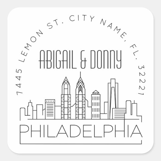 フィラデルフィ結婚アの |事前にアドレス指定された封筒用シール スクエアシール (正面)