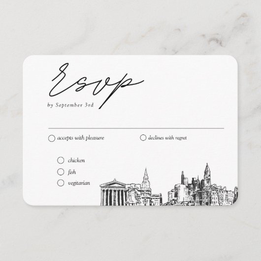 フィラデルフィ結婚アのRSVP伝統的食事オプション エンクロージャーカード (正面)