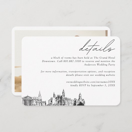 フィラデルフィ結婚アズホテルルームブロック詳細 エンクロージャーカード (正面/裏面)