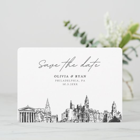 フィラデ結婚ィアのモダン日付の保存 招待状 (スタンド正面)