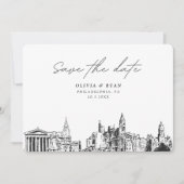 フィラデ結婚ィアのモダン日付の保存 招待状 (正面)