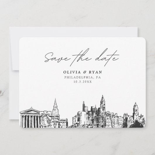 フィラデ結婚ィアのモダン日付の保存 招待状 (正面)