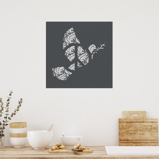 フィリエレガントグリー平和の鳩と微妙な平和のサイン ポスター (キッチン)