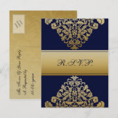 フィリエレガントグリー海軍金ゴールド結婚ズ インビテーションポストカード (正面/裏面)