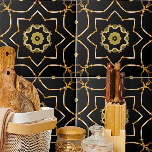 フィリエレガントグリー輝く金ゴールド&ブラックモザイク タイル