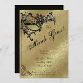 フィリグラマスクオン金ゴールドマルディグラスパーティー 招待状 (正面/裏面)