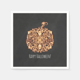 フィリグリーオレンジカボ白熱［赤熱］光を放つンプキンハローウィンパーティ スタンダードカクテルナプキン