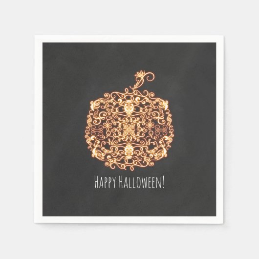フィリグリーオレンジカボ白熱［赤熱］光を放つンプキンハローウィンパーティ スタンダードカクテルナプキン (正面)