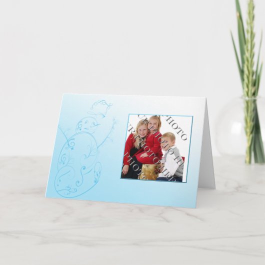 フィリグリー雪だるまインブルーフォトクリスマスカード シーズンカード (正面)