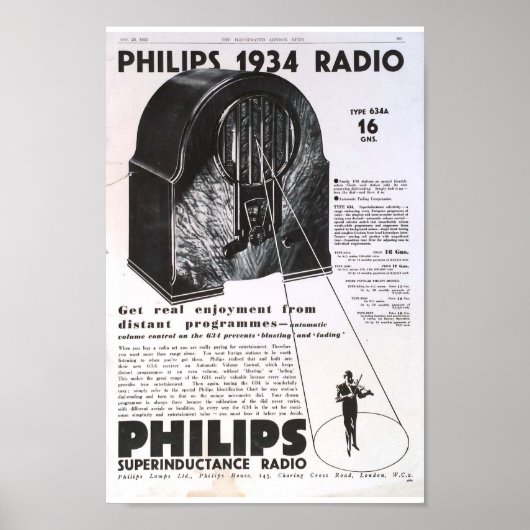 フィリップス無線1934広告アンティークレトロ ポスター (正面)
