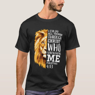 フィリップ413キリスト教聖句ライオンのグラフィック戻る Tシャツ