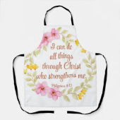 フィリップ4:13ピンクと黄色のフローラ聖なる書物、 経典 エプロン (正面)