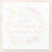 フィリップ4:13ピンクと黄色のフローラ聖なる書物、 経典 ガラスコースター (裏面)