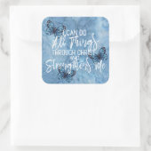 フィリップ4:13青かわいらし蝶デザイン スクエアシール (バッグ)