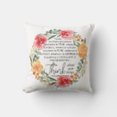 フィリップ4:8ピンクと黄色のフローラリース クッション (正面)