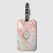 フィリビクトリアングリーoplookピンクティール(緑がかった色)金ゴールド ラゲッジタグ (正面縦)