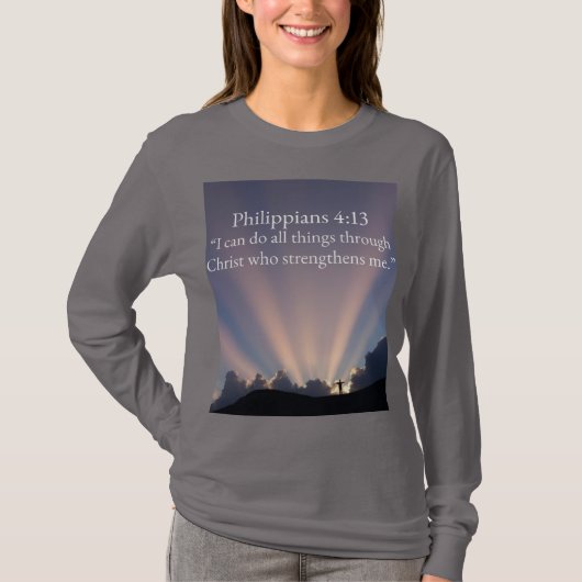 フィリピの人への手紙 4:13 キリスト教女性用長袖Tシャツ Tシャツ (正面)