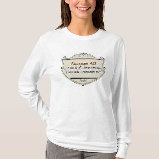フィリピの人への手紙 4:13 シールド レディース 長袖Tシャツ Tシャツ (正面)