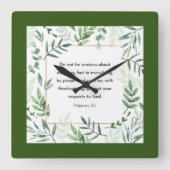 フィリピアン4時6分、聖書の一節 スクエア壁時計 (正面)