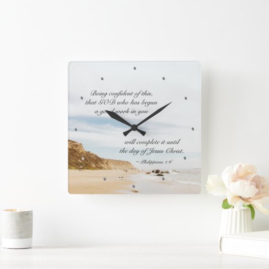 フィリピア人1:6神、良い仕事を始めた人 スクエア壁時計 (ホーム)