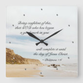 フィリピア人1:6神、良い仕事を始めた人 スクエア壁時計 (正面)