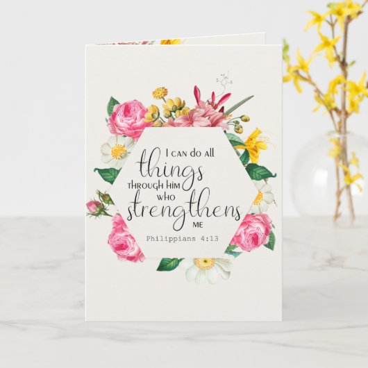 フィリピア人4:13私は聖書の詩のあいさつを全てできる カード (黄色い花)