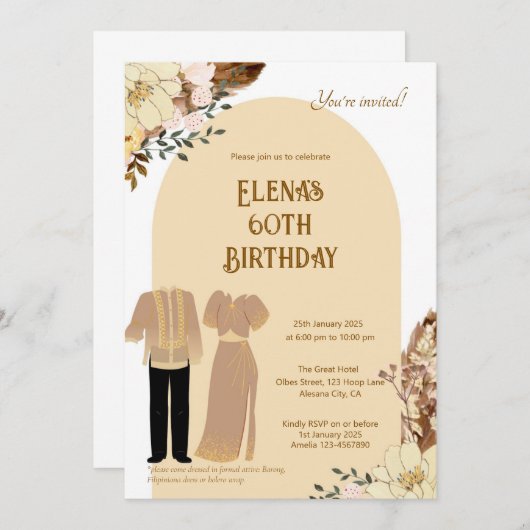 フィリピニアナファッション誕生日招待状フィリピノフ 招待状 (正面/裏面)