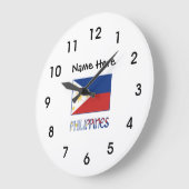 フィリピンとフィリピンの国旗とあなたの名前 ラージ壁時計 (傾斜)