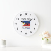 フィリピンとフィリピンの国旗とあなたの名前 ラージ壁時計 (ホーム)