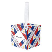 フィリピンとフィリピン国旗のタイル模様のカスタマイズ商品 キューブオーナメント (正面アングル)