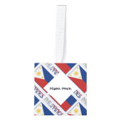 フィリピンとフィリピン国旗のタイル模様のカスタマイズ商品 キューブオーナメント (正面)