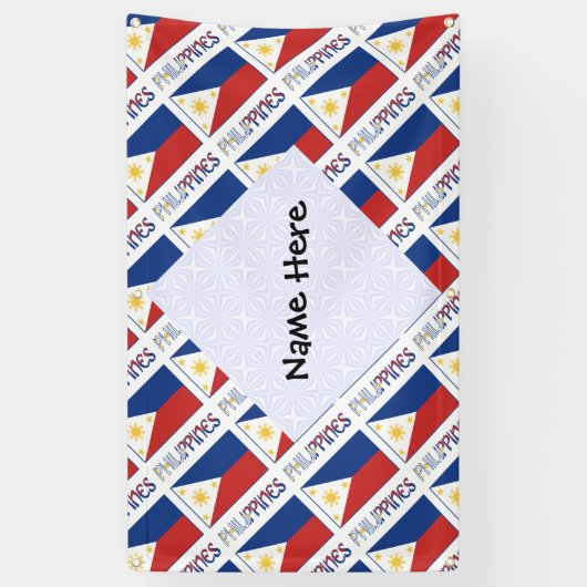 フィリピンとフィリピン国旗のタイル貼りパーソナライズされた 横断幕 (縦)
