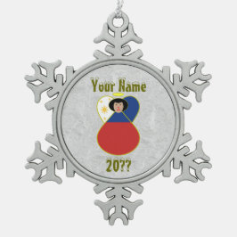 フィリピンのエンジェル黒髪に旗を飾る スノーフレークピューターオーナメント