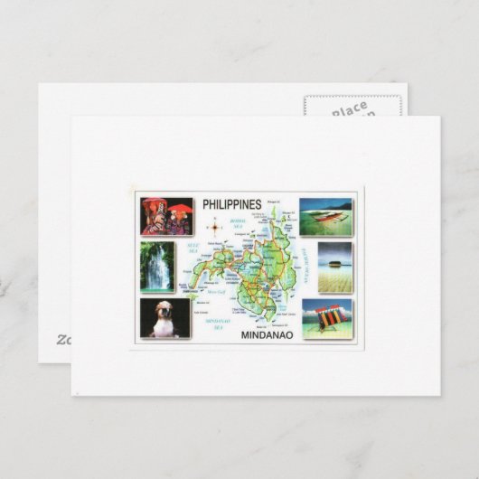 フィリピンのミンダナオの地図 ポストカード (正面/裏面)