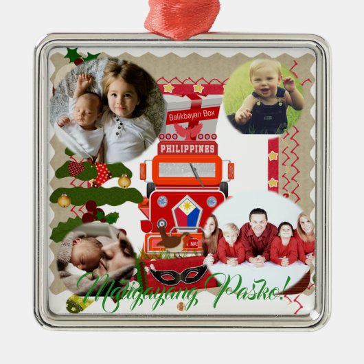 フィリピンのランタン、陳述、旗、Balikbayan箱 メタルオーナメント (正面)