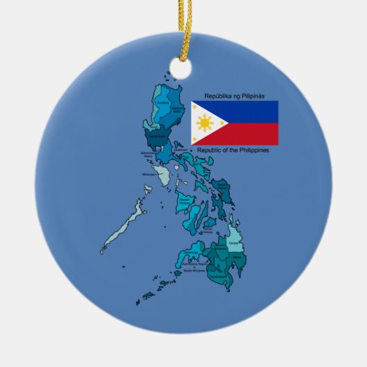 フィリピンの旗そして地図 セラミックオーナメント (正面)