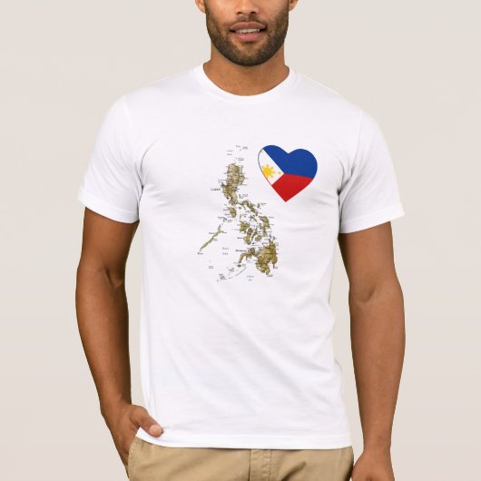 フィリピンの旗のハートおよび地図のTシャツ Tシャツ (正面)
