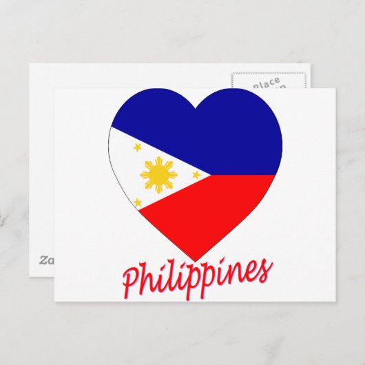 フィリピンの旗のハート ポストカード (正面/裏面)