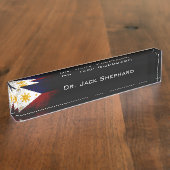 フィリピンの黒くグランジな旗 デスクネームプレート (側面)