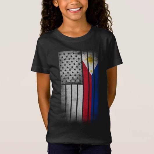 フィリピンアメリカ国旗フィリピン国旗 Tシャツ (正面)