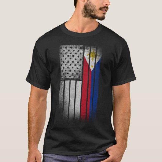 フィリピンアメリカ国旗フィリピン国旗 Tシャツ (正面)