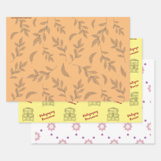 フィリピンインスパイアの贈り物包み紙セット3 ラッピングペーパーシート