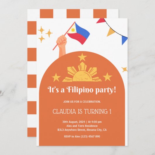 フィリピンパーティの招待状誕生日ディナー招待状 招待状 (正面/裏面)