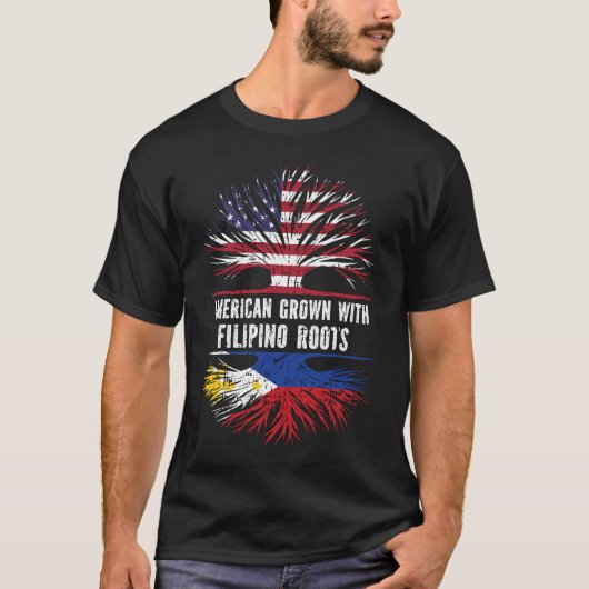 フィリピンルーツ米国国旗で栽培されたアメリカ人 Tシャツ (正面)