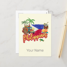 フィリピンヴィンテージターシエフラッグパームサミナリー シーズンポストカード