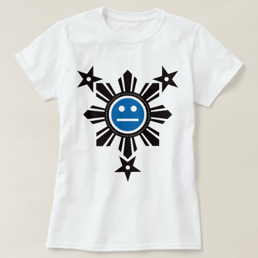 フィリピン人日曜日および星の顔-黒および青 Tシャツ (デザイン正面)