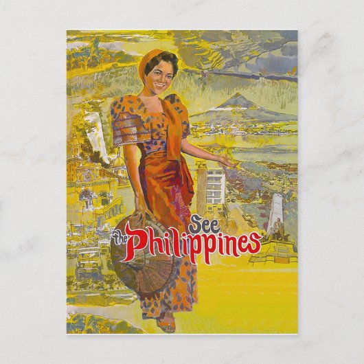 フィリピン出身の女性、ヴィンテージ旅行 ポストカード (正面)