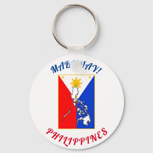 フィリピン国旗と地図を持つ丸いキーチェーン キーホルダー (正面)