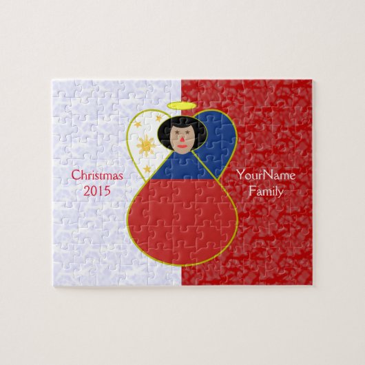 フィリピン国旗の天使 黒髪 フィリピン国旗をまとった姿 ジグソーパズル (横)